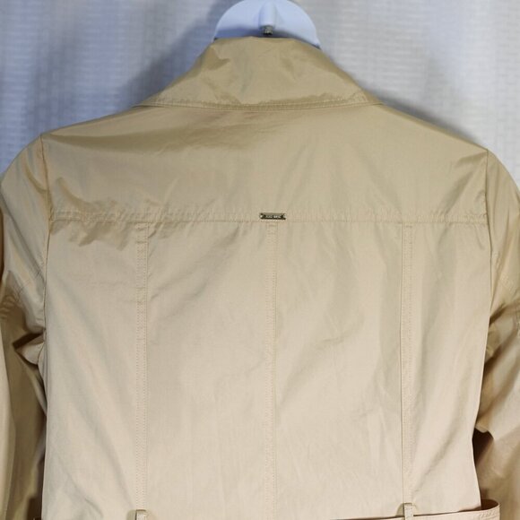 Nine West Size L Beige belted zip front collared contrast sleeves rain jacket - Picture 14 of 16